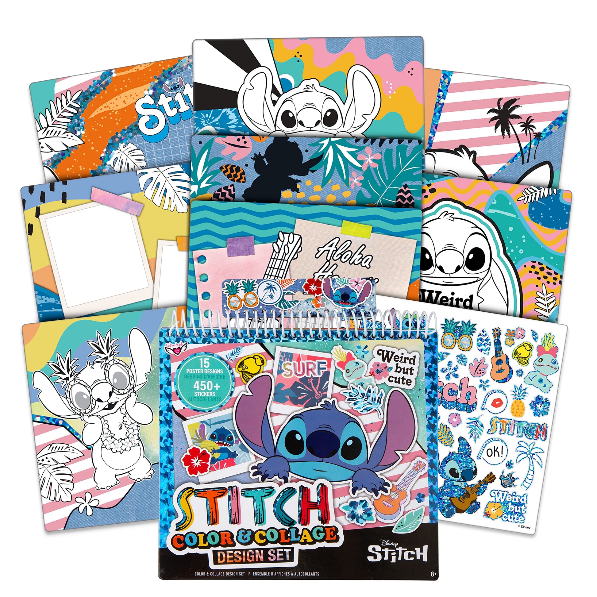 Fashion Angels Disney Stitch Color & Collage Design Set - 15 Colorable Lilo and Stitch Posters - Add Your Own Designs with 7 Inc