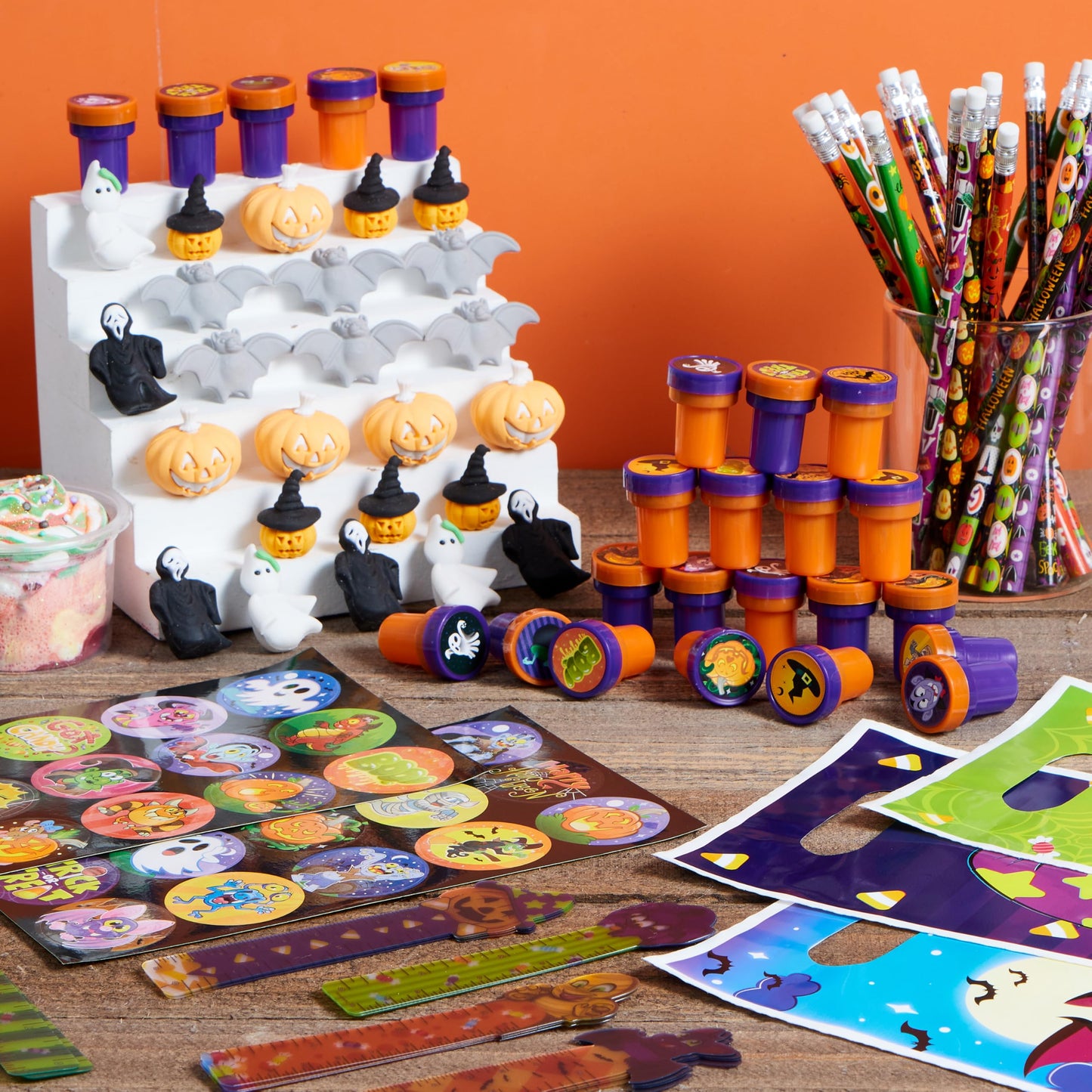 JOYIN 144 Pieces 24 Pack Assorted Halloween Themed Stationery Kids Gift Set Trick Treat Prize Party Favor Toy Including Hallowee