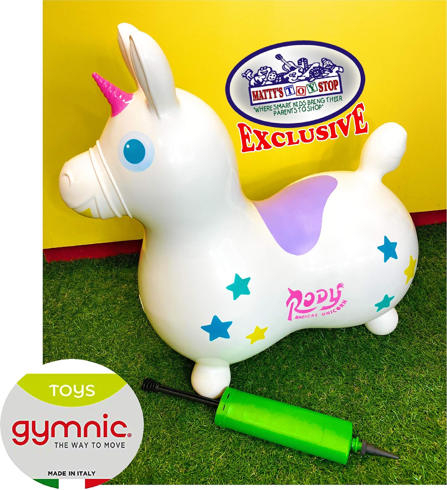 Matty's Toy Stop Gymnic Rody Magical Unicorn Bounce & Ride, Large Inflatable, Vinyl, Multi-Color with Pump Included
