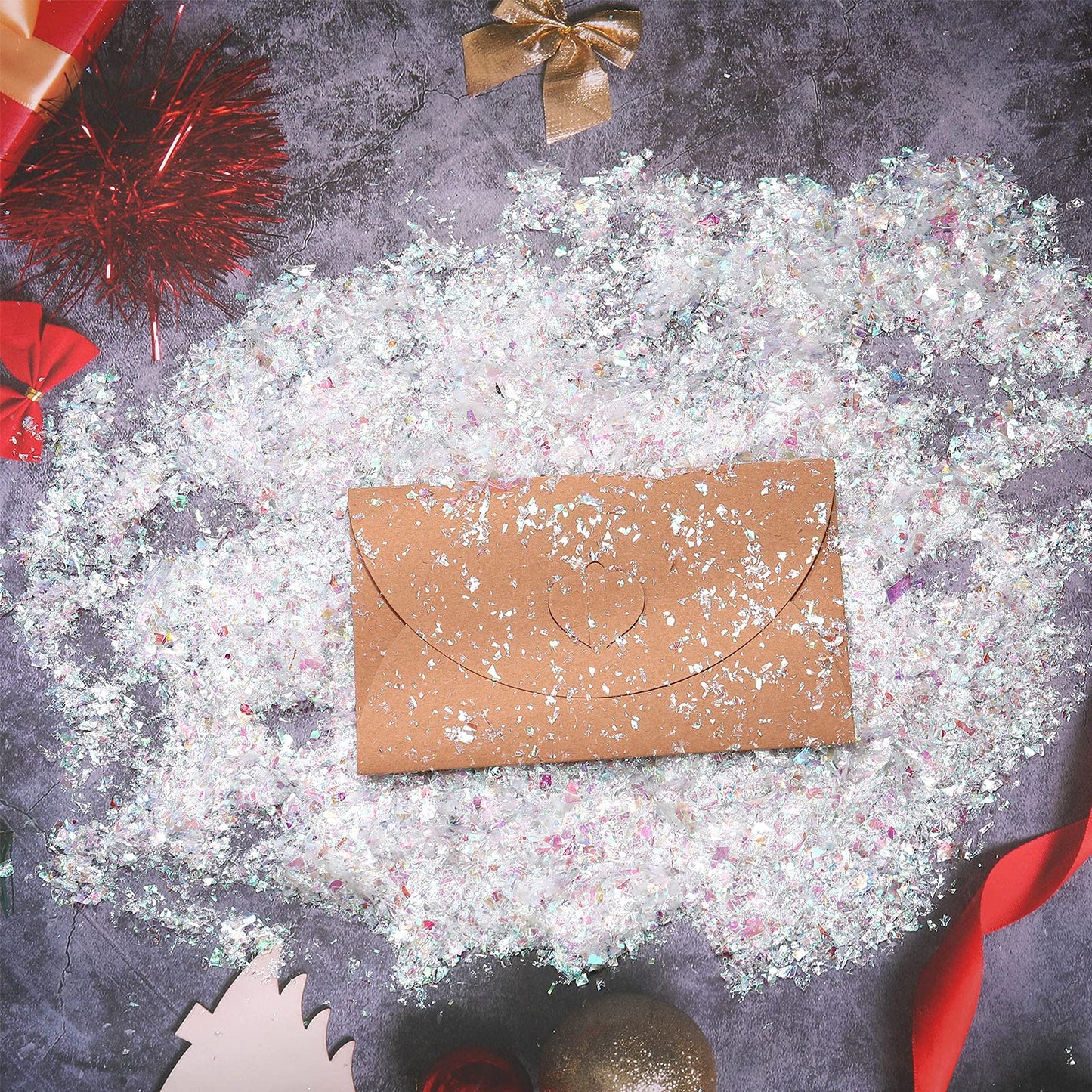 Containlol Sparkle Holographic Confetti Iridescent Confetti Winter Radium Color Metallic Foil Confetti Bag for New Years Disco P