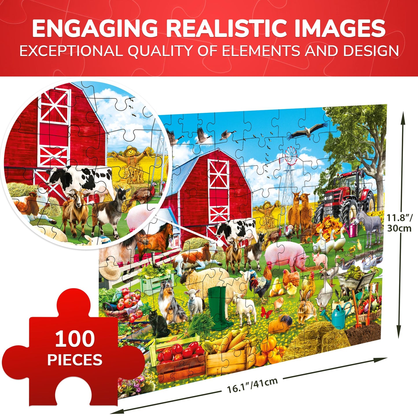 Quokka 100 Piece Puzzles For Kids Ages 4-6 - Floor Kids Puzzles Ages 6-8 Year Old - Toy For Learning Farm Animals For 8-10 Yo -