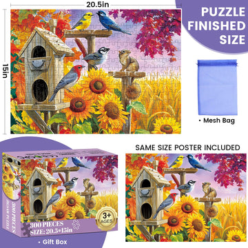 Jigsaw Puzzles 300 Pieces for mature-themeds Farm Birds Puzzle for mature-themeds Kids Seniors Recycled Cardboard Large Piece Puzzle 300 Piece Family Activity Great Gift for Family Friends 20.5 * 15 in