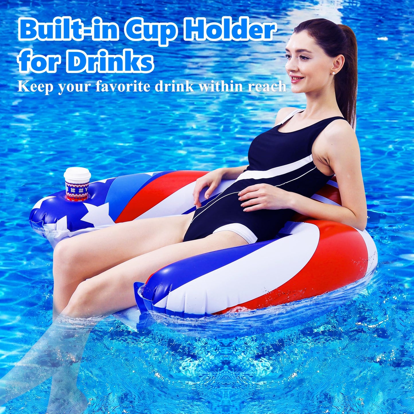 SEETOHOME 3 Pack Pool Floats Chair mature-themed with Drink Holder  Inflatable Floating Pool Chairs for mature-themeds Swimming Pool Party Lake River Summer Water Fun