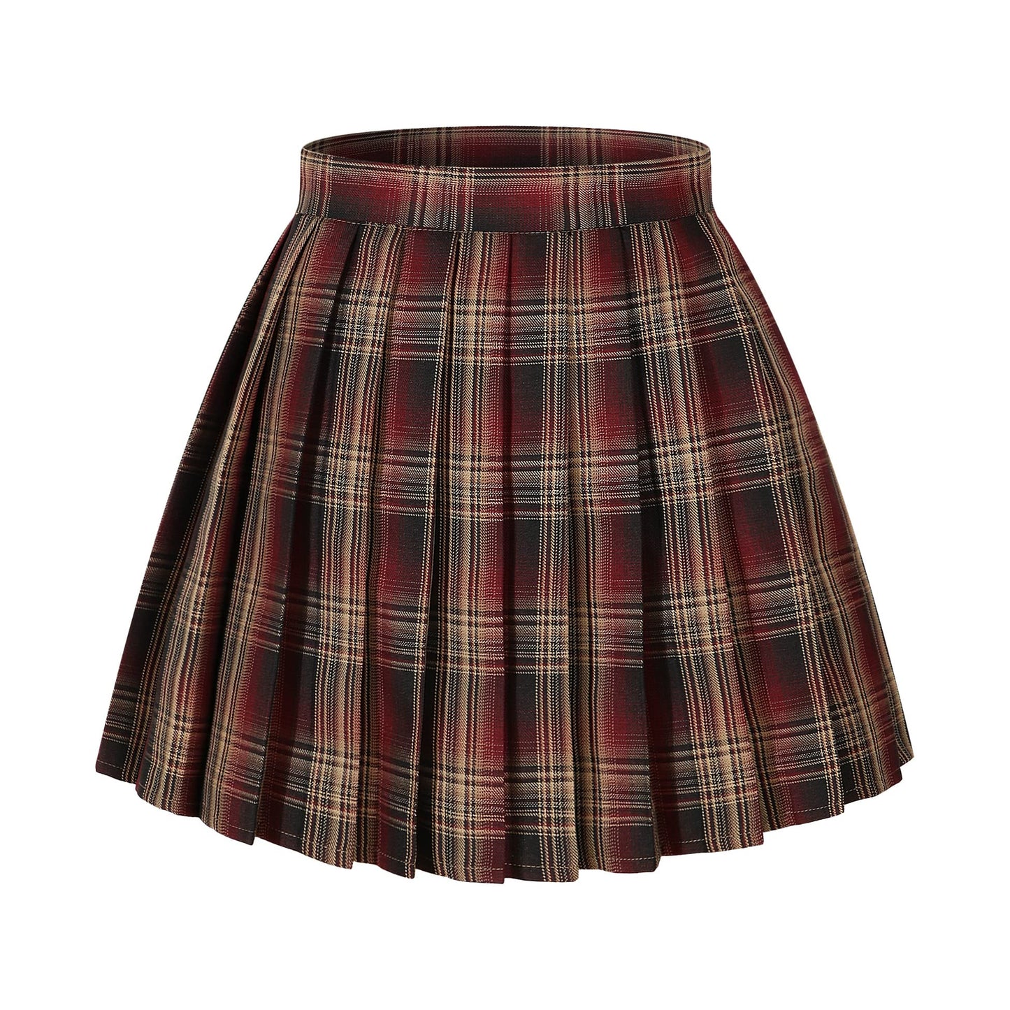 Womens Short Pleated Plaid Costumes Skirt(Red Mixed Beige White,2XL)