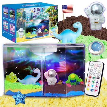 Carolart 3 In 1 Light Up Dinosaur Terrarium Kit,Space, Christmas Kit,Led Night Light Up & Remote Boy Birthday Gifts Arts & Craft