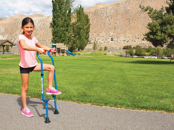 Geospace Adjustable Steel Wee Balance Stilts for Kids, Blue, Large, Model 11115, Up to 120 lbs, Indoor/Outdoor Play and Exercise