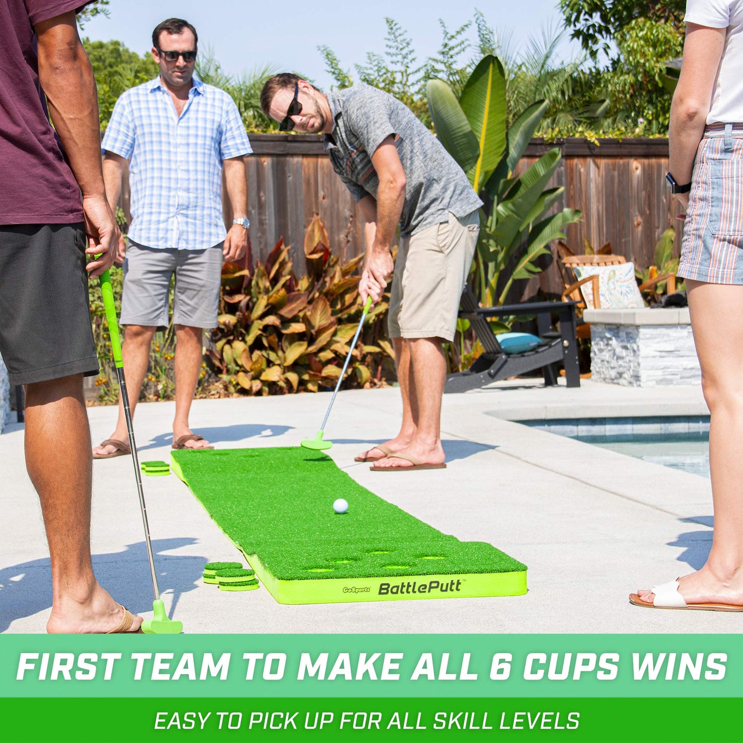 GoSports BattlePutt Golf Putting Game - 11 ft Green Putting Green, 2 Putters & 2 Balls, Foam Material, 2-on-2 Pong Style Play