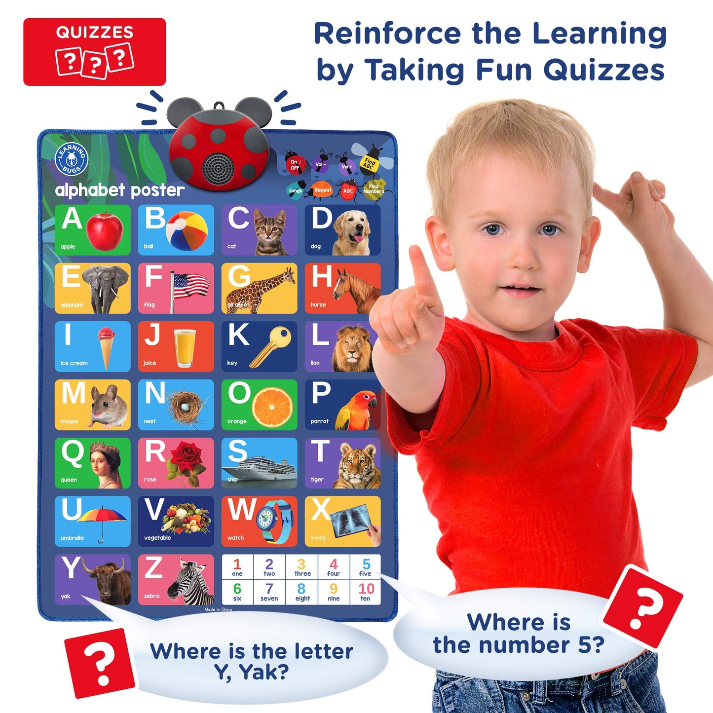 Learning Bugs Interactive Abc & 123S Talking Poster & Musical Wall Chart, Educational Toy For Toddlers