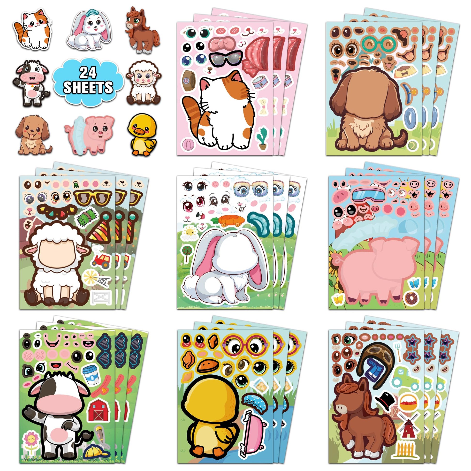 HSHFAMIIY 24 PCS Make a Animal Face Stickers - Stickers for Kids Party Favors Goodie Bags Stuffers Crafts Activities Gifts for K
