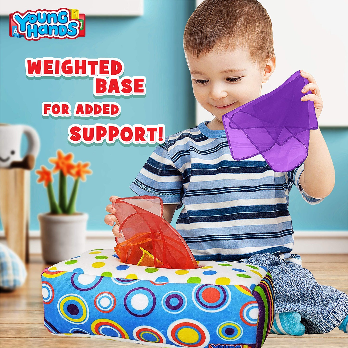 Sensory Pull Along Baby Tissue Box - Montessori Toy For Babies And Toddlers Tissue Box Learning Toys For 5 Months + Stem Educational Toys For Toddler Infant Babies (Large)