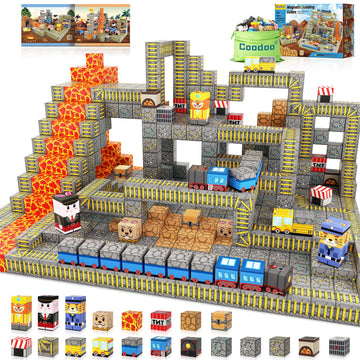 Magnetic Blocks - Build Mine Magnet World Mine Train Track Set, Magnetic Building Blocks Toddler Toys Stem Sensory Outdoor Toys For 3+ Year Old Boys & Girls, Kids Toys For Ages 4-6 6-8 5-7