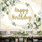 Green Happy Birthday Backdrop Greenery Succulent and Gold Eucalyptus Green Leaves Photography Background Jungle Boys Girl Women