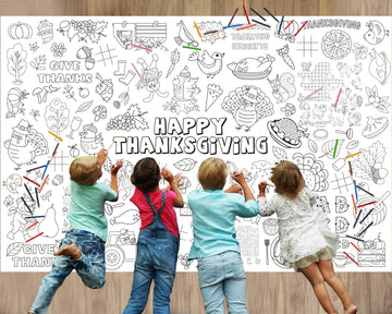 Giant Thanksgiving Coloring Tablecloth Decoration, 82   x 54    Washable Posters Fabric Color-in Table Covers Crafts for Kids, R