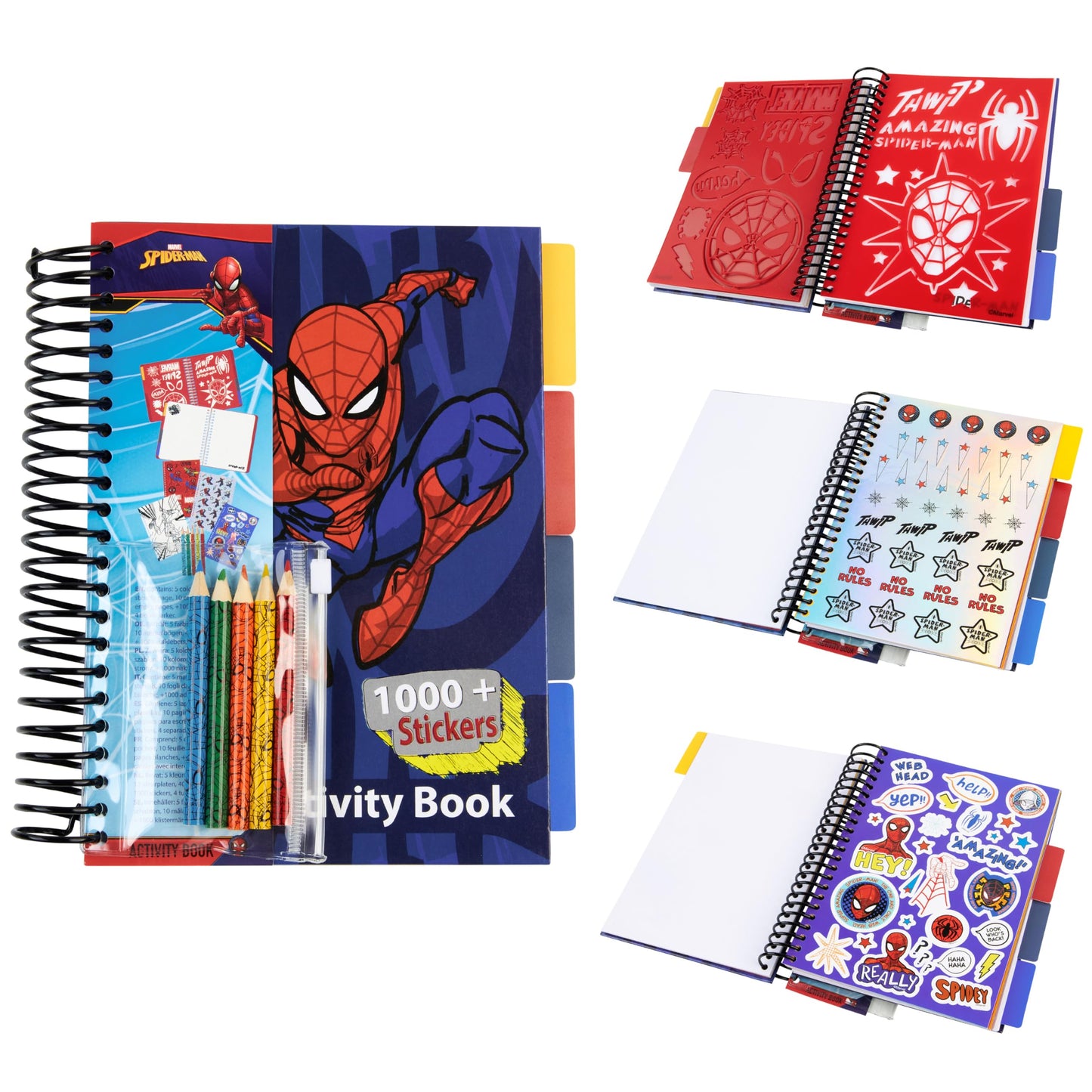 Marvel Boys Sticker Book Over 1000 Spiderman Stickers Scrapbook Colouring Pencils Avengers Activity Book - Boys Gifts (Multi Spi