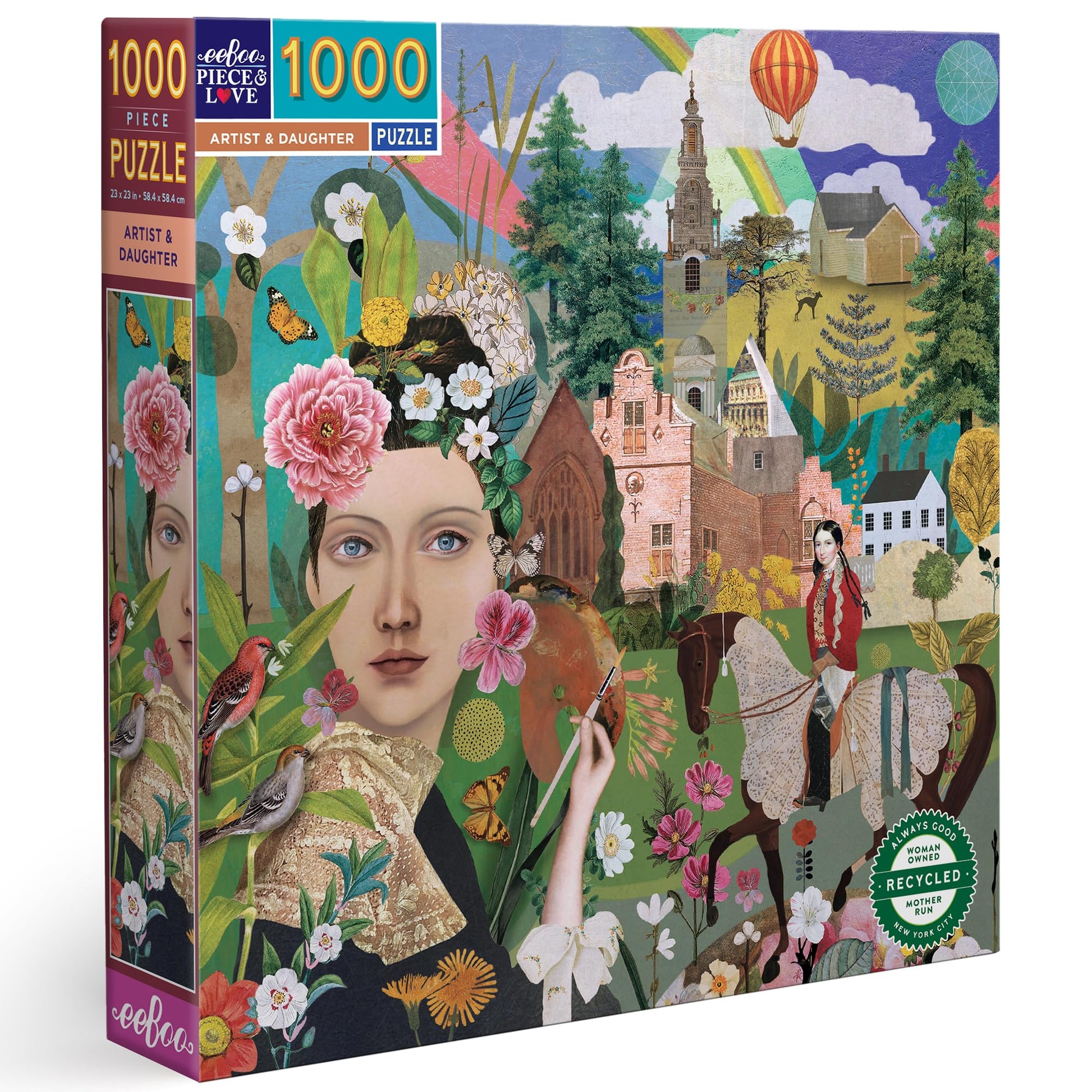 eeBoo Piece & Love: Artist & Daughter - 1000 Piece Puzzle - mature-themed Square Jigsaw  23x23  Includes Image Reference Insert  Glossy Pieces