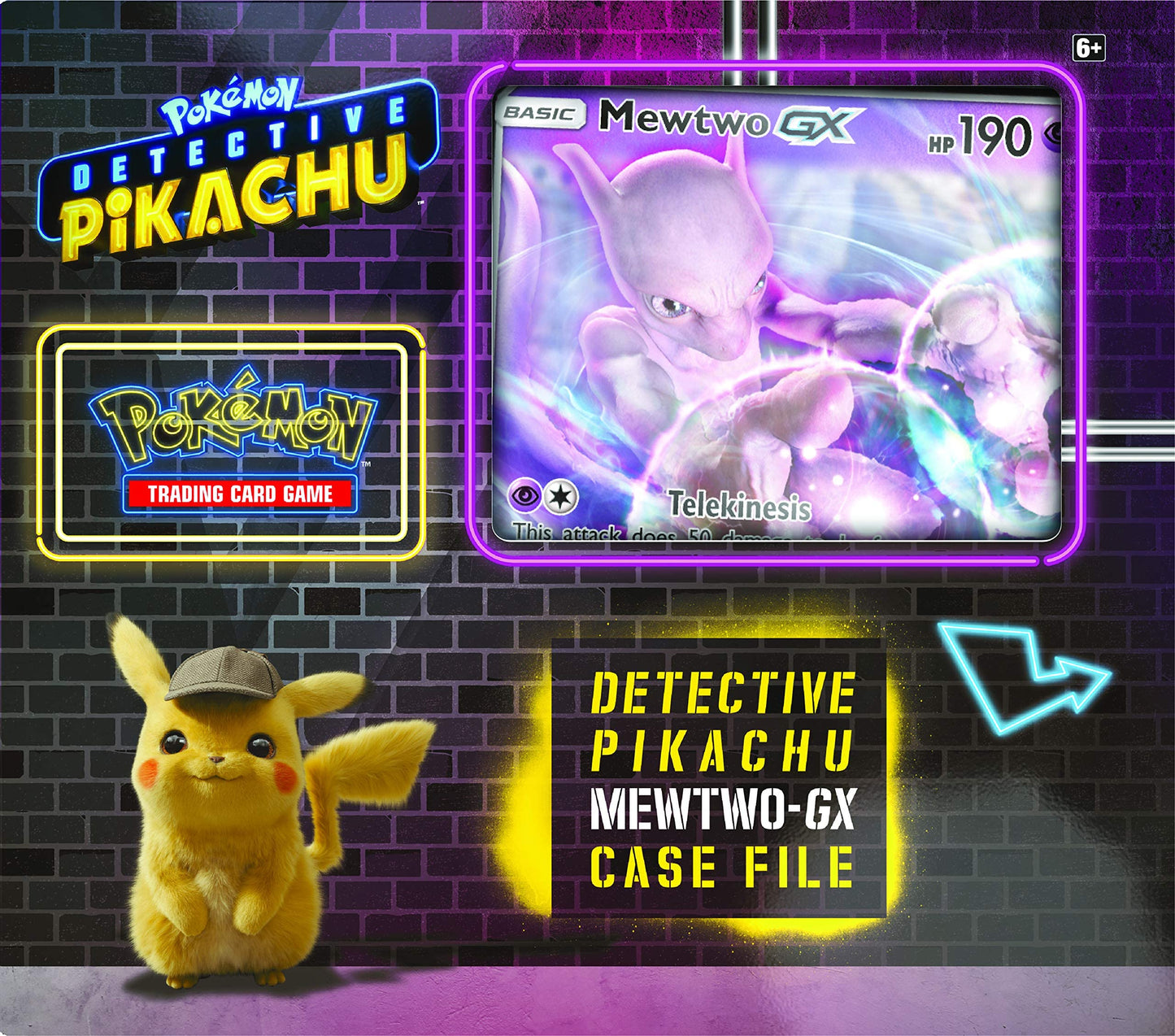 Pokemon TCG Detective Pikachu Mewtwo-GX Case File with 6 Booster Packs, Foil Promo GX Card, Oversized GX Card - Original Version, Box