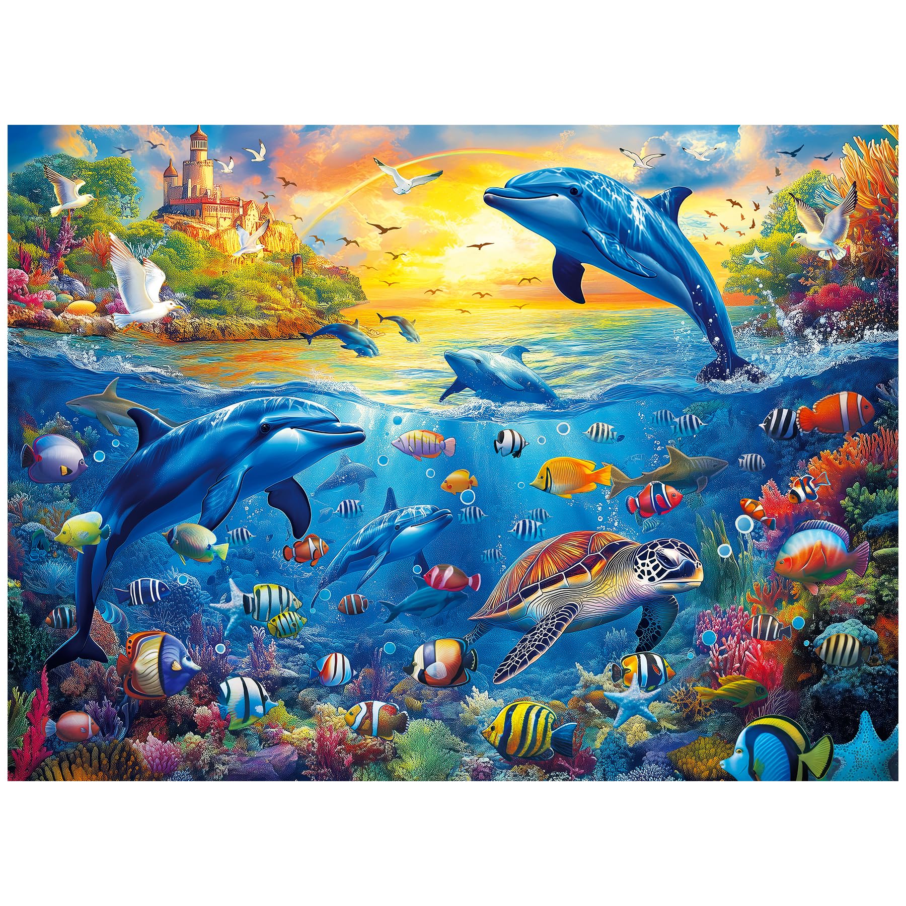 ALL4JIG Ocean World Fun Jigsaw Puzzles for Adults and Kids, 500 Pieces, 19 x 14, Christmas Secret Santa Gift, White Elephant Gif