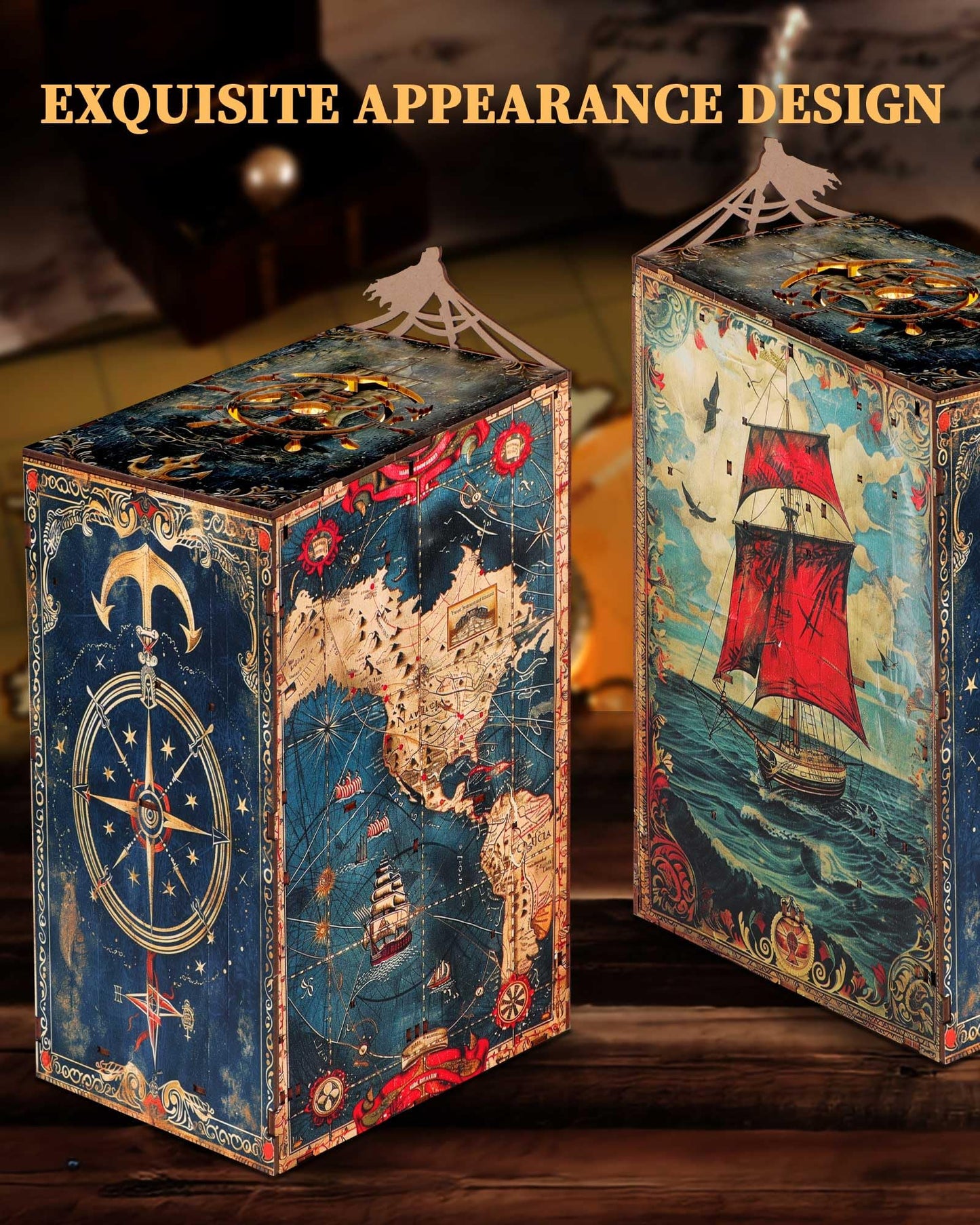 Diy Book Nook Kit - Pirate 3D Wooden Miniature Puzzles With Led Light Dollhouse Model Craft Kits For Adults Bookshelf Insert Dec
