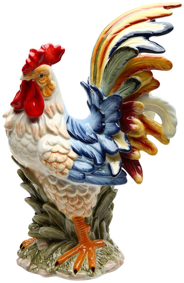 Stealstreet Ss-Cg-31980, 15.75 Inch Porcelain Painted Colorful Rooster Bird Figurine Statue, Blue/Orange