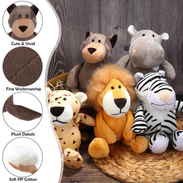 Elcoho 8 Pieces Safari Stuffed Animals Plush Jungle Animal Toys 9.8 Inch Zoo Stuffed Animals Set Cute Plush Toys For Animal Themed Parties Teacher Student Award, 8 Styles