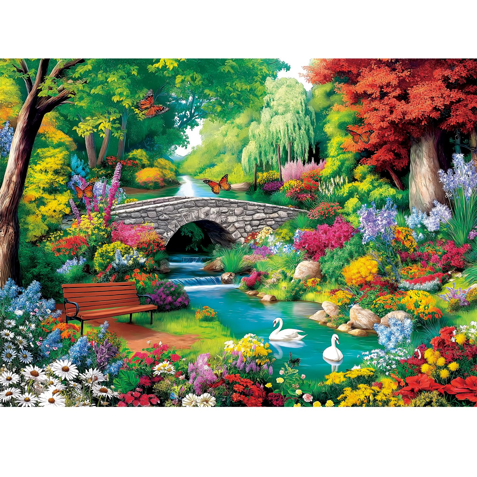 300 Piece Puzzle for mature-themeds Riverside Animal Puzzle for Kids Teen mature-themeds Spring Flower Landscape Jigsaw Puzzle 300 Piece Interlock Perfectly Letter on Back Family Activity Game Nights Gifts 20.5x15 in