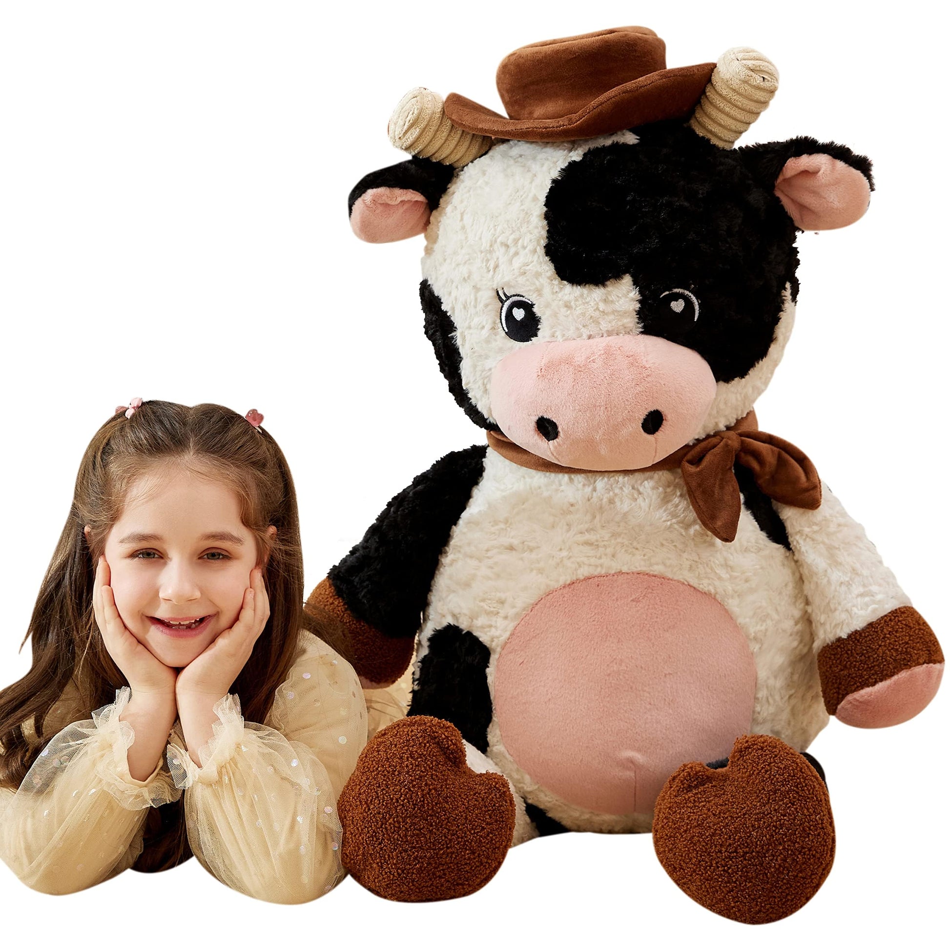 Ikasa Giant Cow Stuffed Animal Plush Toy,30 Inches Large Big Jumbo Soft Toys, Huge Size Cute Fluffy Plushy Fat Oversized Plushie