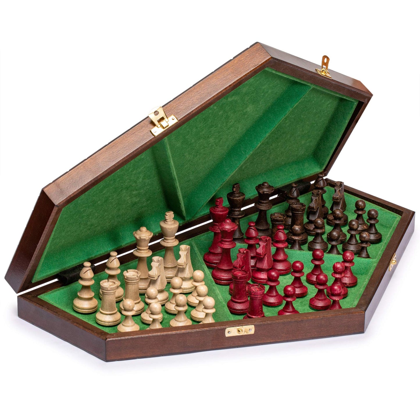 Husaria Wooden Three-Player Chess Game Set - 21 Inches - With Foldable Board, Handcrafted Playing Pieces, And Felt-Lined Storage