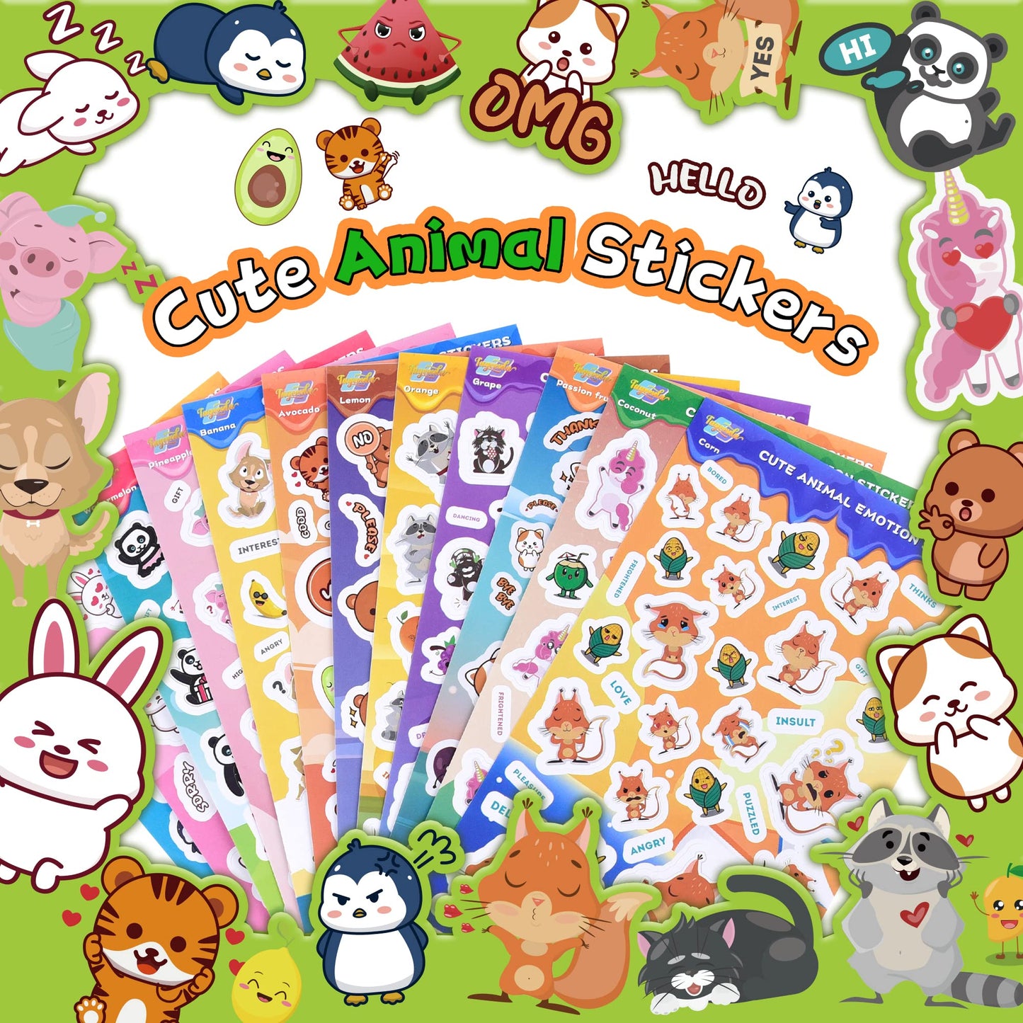 Tageenla Scented Stickers for Kids - 48 Sheets Scratch & Sniff, Colorful Animal Emotions, 12 Scents, Classroom & Birthday Rewards