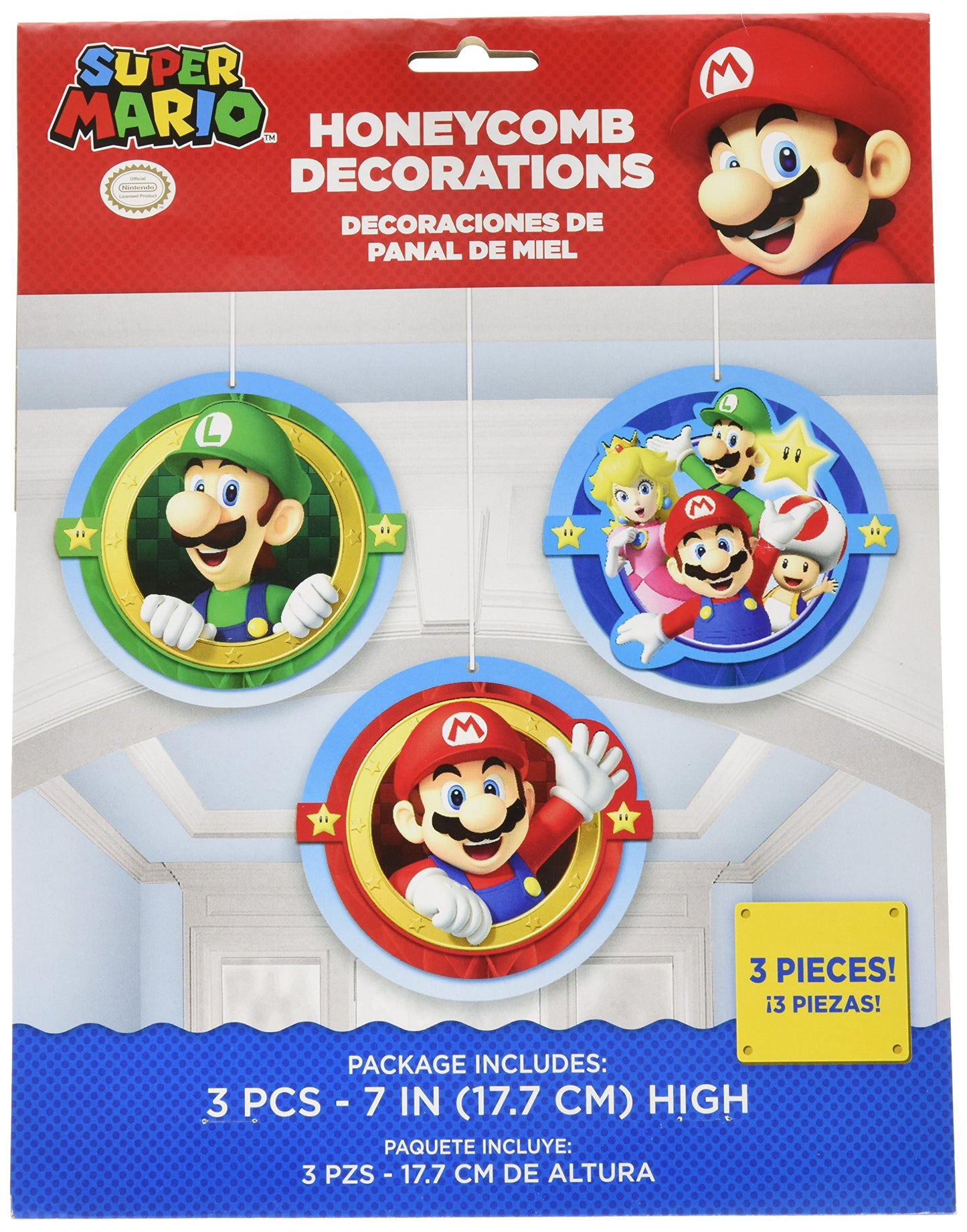 Amscan 291554 Super Mario Brothers Honeycomb Decorations, 3 pcs, Party Favor