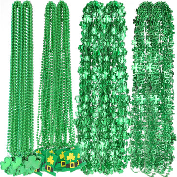 Batiyeer 48 Pcs St. Patrick's Day Shamrock Necklace Bulk 12 Pcs Shamrock Pendant 12 Pcs Irish Hat Bead 12 Pcs Clover Letter 12 P