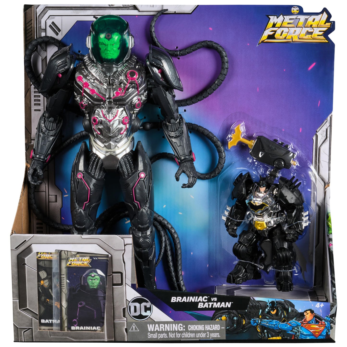 Spin Master DC Comics Metal Force Brainiac vs. Batman Action Figure Pack, 12-Inch Brainiac, 4-Inch Batman, Multicolor, Model 6072737