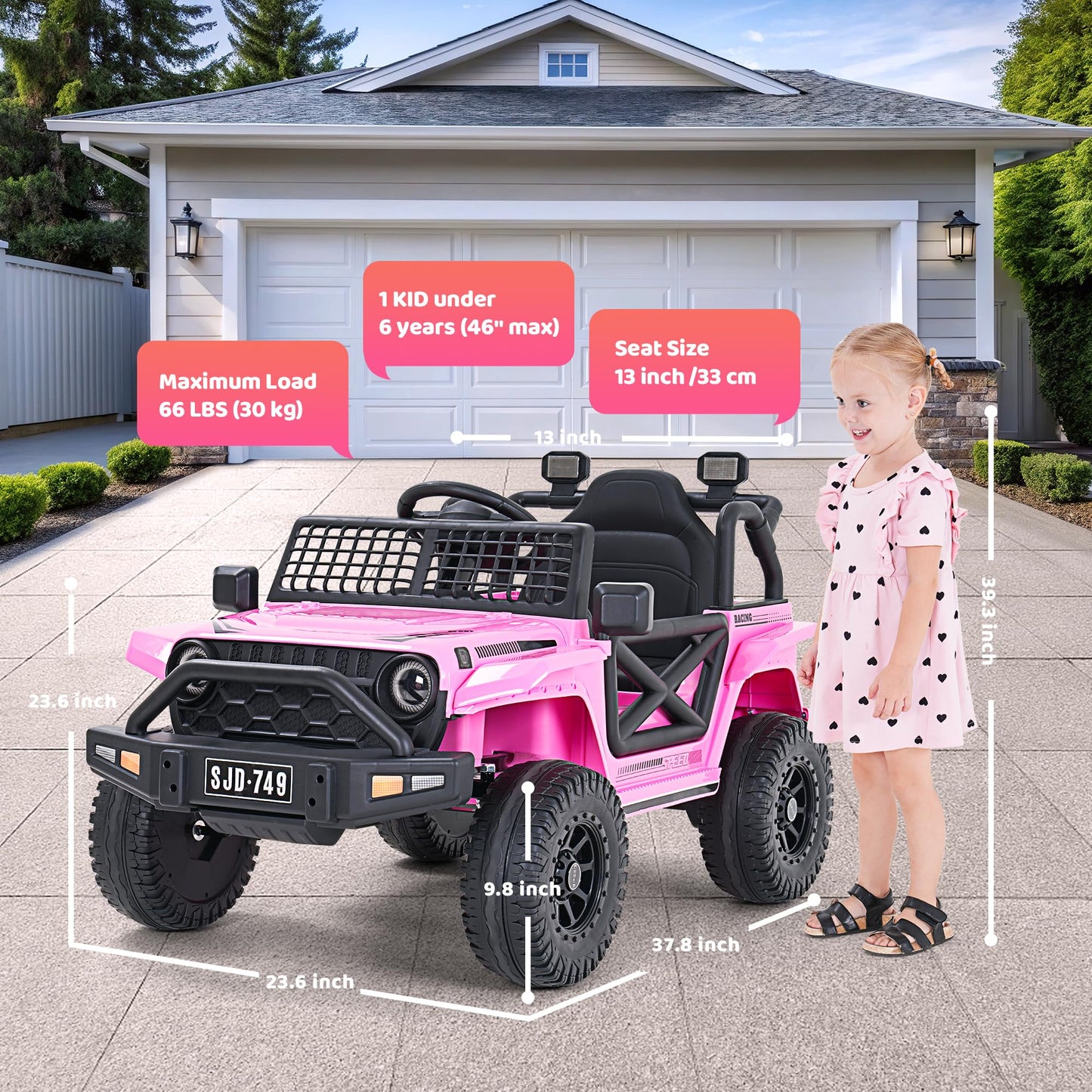 Evmore 12V Kids Toddler Ride On Truck Electric - 7Ah Large Battery Electric Vehicles with Remote Control, 2 Speeds, LED Lights,