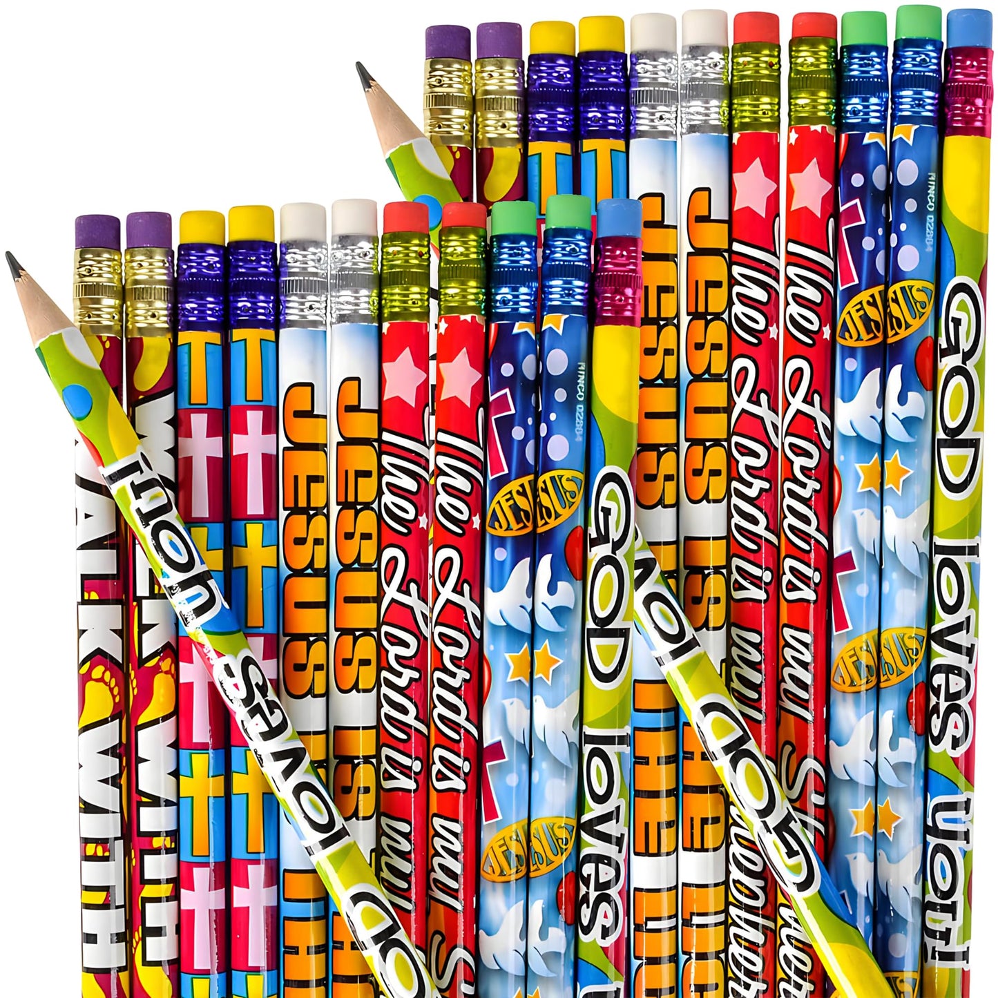 Rhode Island Novelty Lot of 100 Assorted Religious Christian Themed Pencils - 7.5