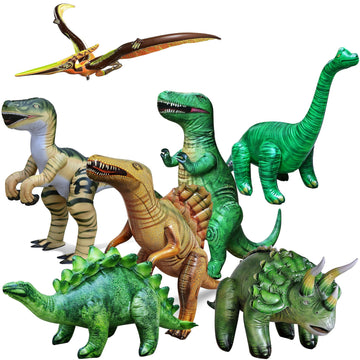 Jet Creations 7-PK Inflatable Dinosaurs, T-Rex(37), Brachiosaurus(28), Triceratops(20), Stegosaurus(20), Raptor(30), Pteranodon(