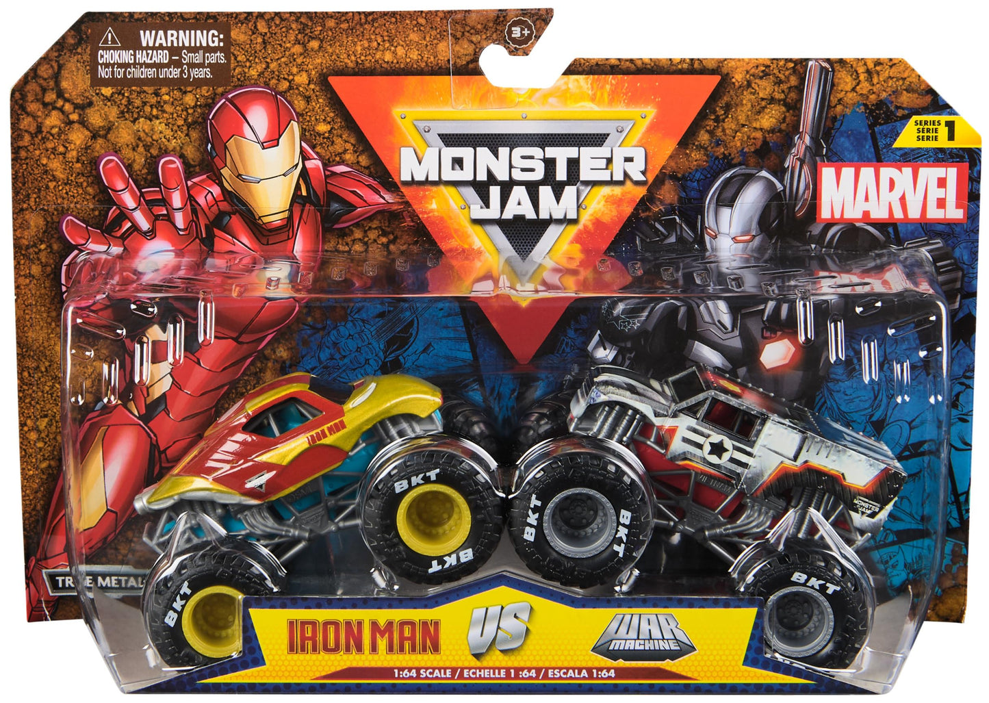 Monster Jam Twin Pack Original Monster Trucks, Marvel Superhero Design, 1:64 Scale, Multi-coloured, Assorted Truck Pairs, Ages 3+