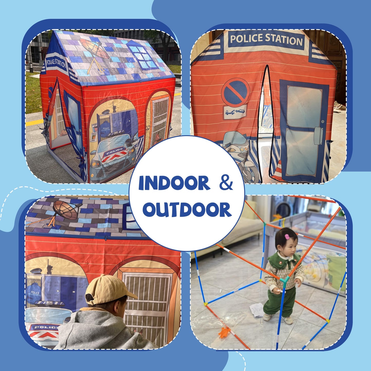 Play 10 Kids Play Tent, Tent Playhouse, Toddler Boy Toys Outdoor Playhouse 2 Year Old Boy Birthday Gift, Police Station