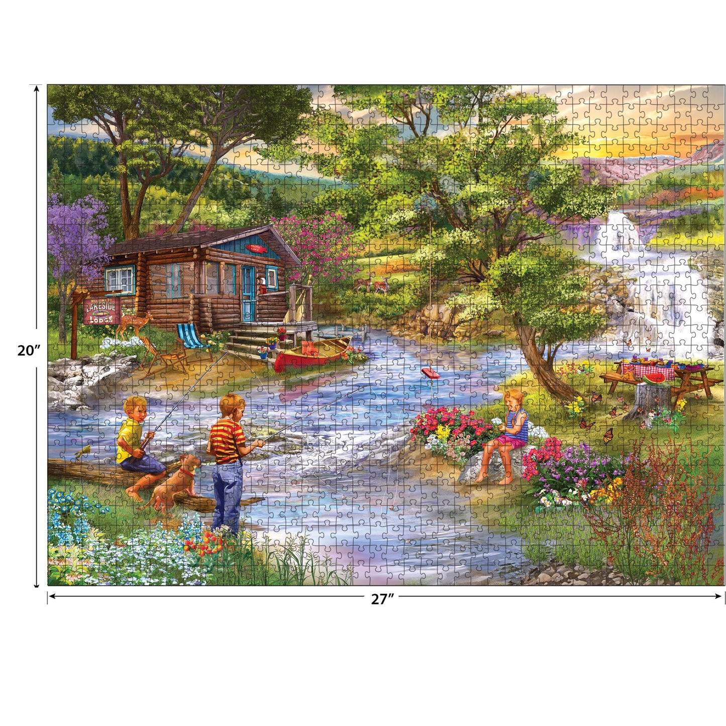 RoseArt 1000 Piece Jigsaw Puzzle - Fishing from The Banks - Multi-colored - Cardboard - Model 6650ZZC