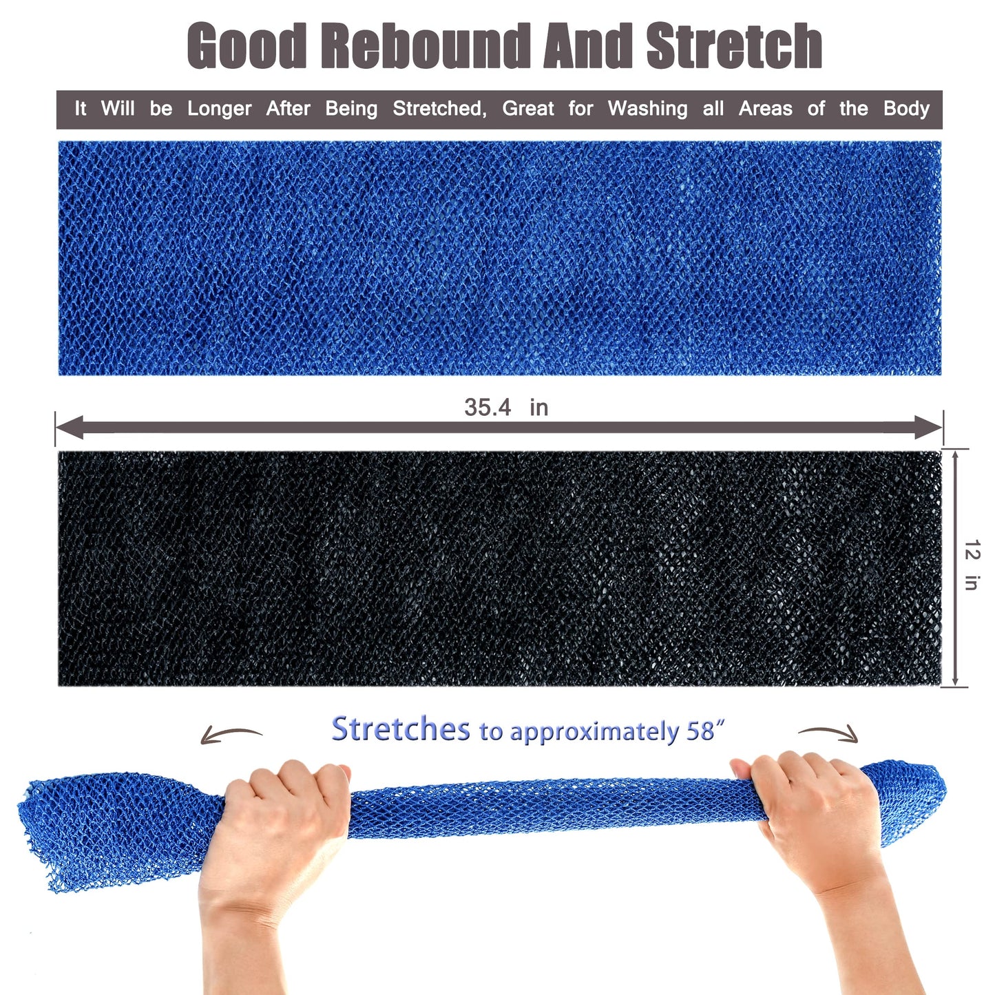 BHYTAKI African Net Sponge - 2 Pack Exfoliating Nylon Bathing Scrubber, Black & Blue