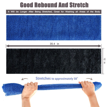 BHYTAKI African Net Sponge - 2 Pack Exfoliating Nylon Bathing Scrubber, Black & Blue