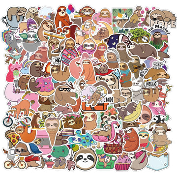 100Pcs Cute Sloth Stickers Pack For Water Bottle,Waterproof Decals Vinyl Sloth Sticker For Hydroflask Laptop Computer Bike Helme