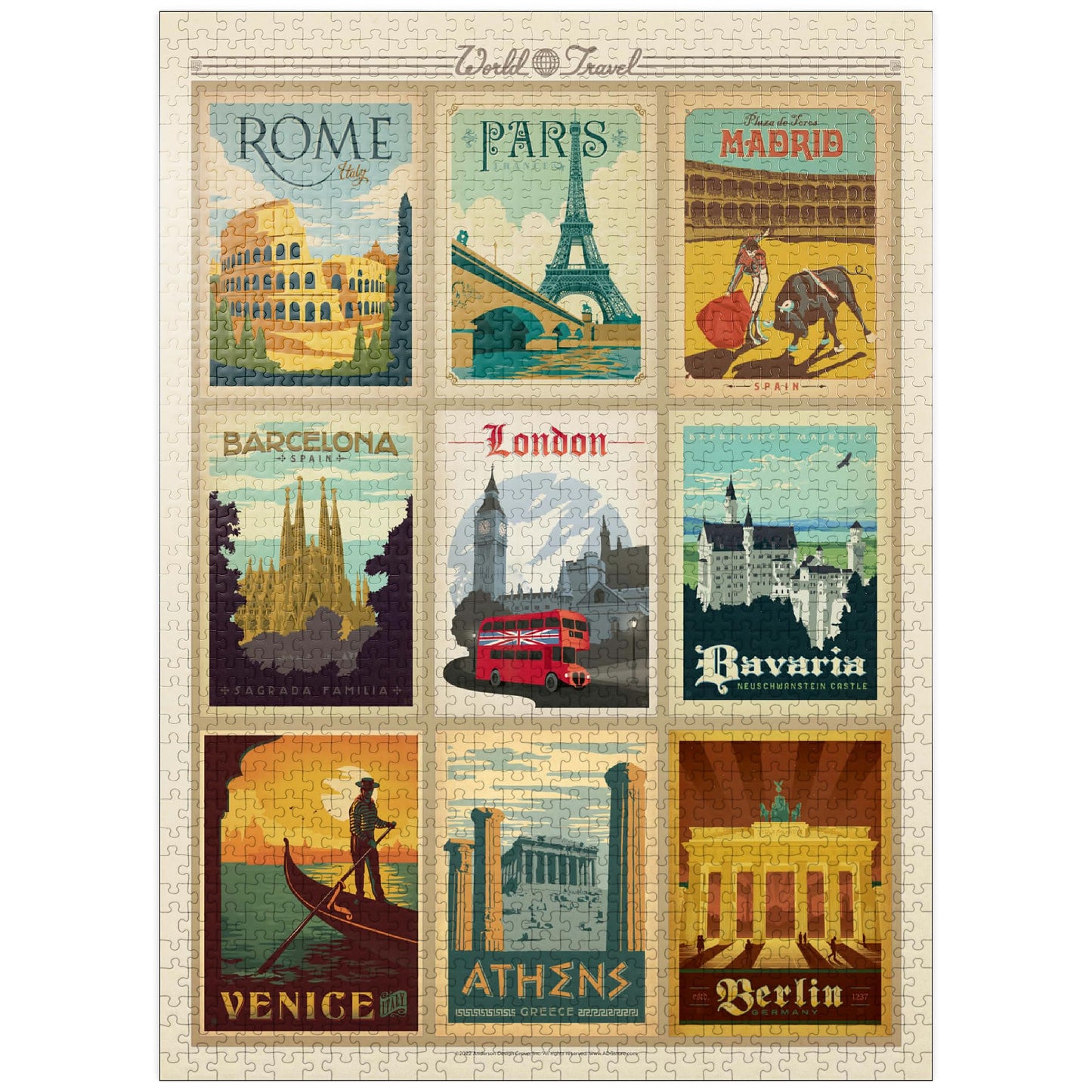 MyPuzzle Europe Travel  Collage  Vintage Poster - enhanced 1000 Piece Jigsaw Puzzle for mature-themeds