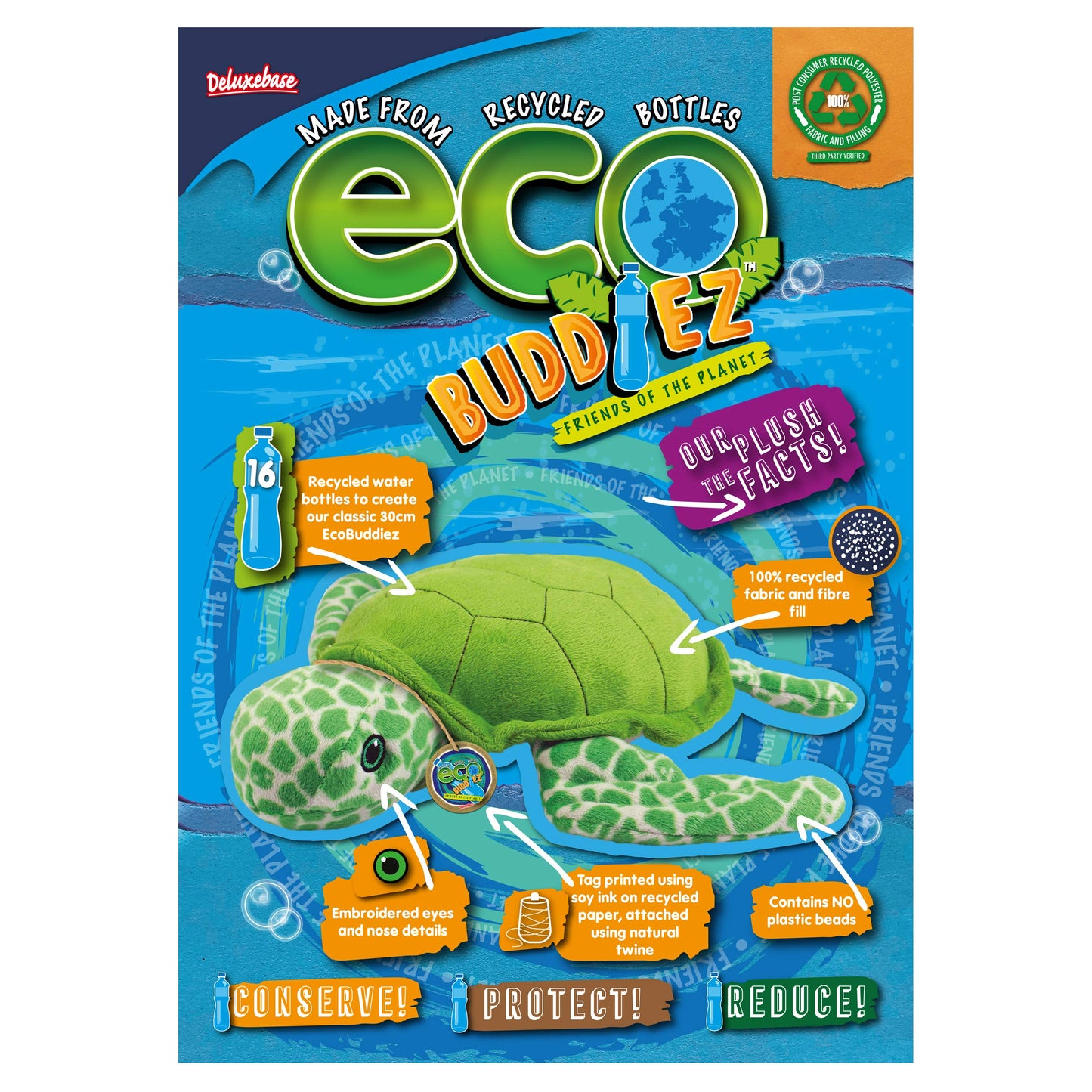 Ecobuddiez - Sea Turtle From Deluxebase. 12 Inch Sea Turtle Plush Toy. Eco Friendly Child Safe Turtle Stuffed Animal Made From R