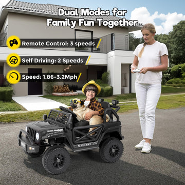 Funtok 12V 7Ah Ride On Truck For Kids, Electric Cars For Toddlers W/Remote Control, Led Lights, 3 Speeds, Spring Suspension, Soft Start, Bluetooth Speaker, Battery Powered Cars For Kids To Drive