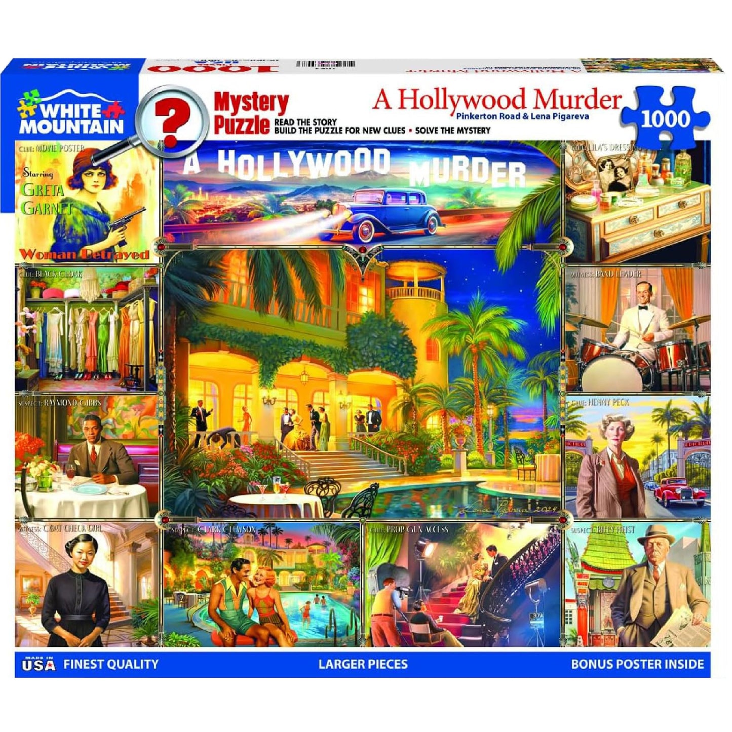 White Mountain Puzzles Hollywood Murder Mystery 1000 Piece Jigsaw Fun Collage Puzzle