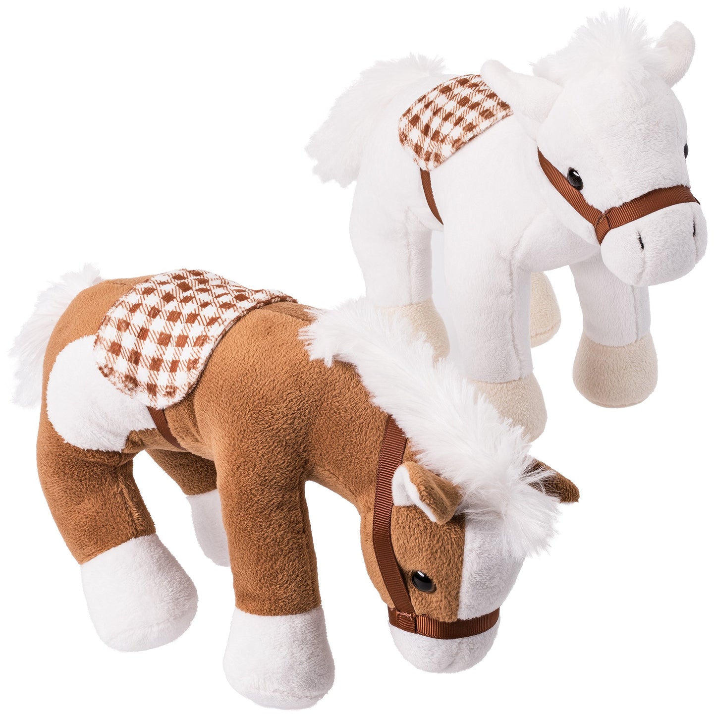 PREXTEX Bulk Jumbo Plush Horses - 10'' Tall, 4 Pack, Brown Stuffed Animals for Kids, Classroom Decorations, Model GDL7001