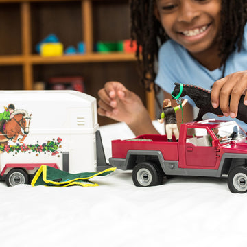 Schleich Horse Truck And Trailer Toys - 14 Piece Pickup Truck & Trailer Playset, With Horse Figurine, Rider Action Figure, And P