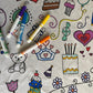 The Coloring Table - Birthday/Celebration Design - Rectangle Tablecloth - Fabric Coloring Tablecloth - Colorable Designs - Washa