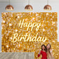 Gold Flash Square Wall Backdrop for Photography Golden Happy Birthday Glitter Sequin Shimmer Background Sweet 16 Girls Woman 20t