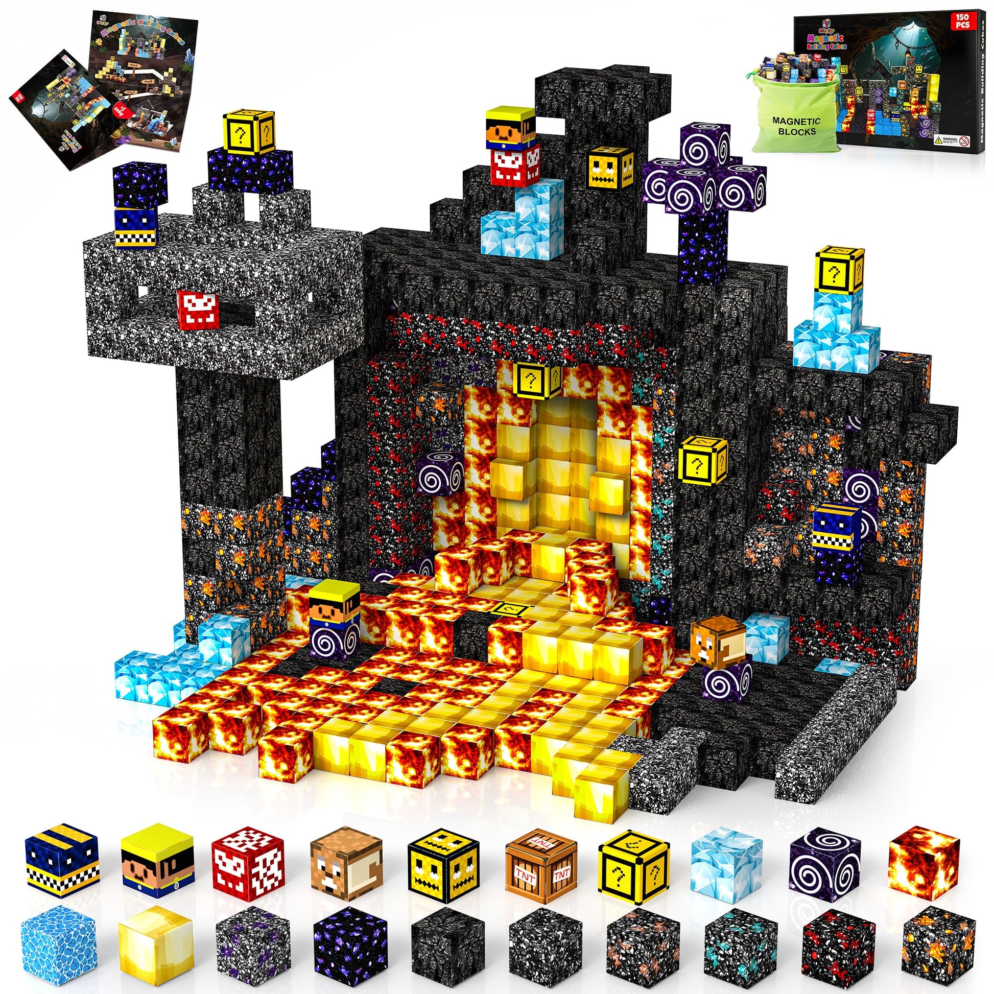 Hltyigr 150PCS Magnetic Blocks-Magnetic Building Blocks Magnet Toys Set Stacking Cave World with Magnet Construction Toys STEM Sensory Gift for Kids Toddlers Boys & Girls Birthday Gifts Ages 3+