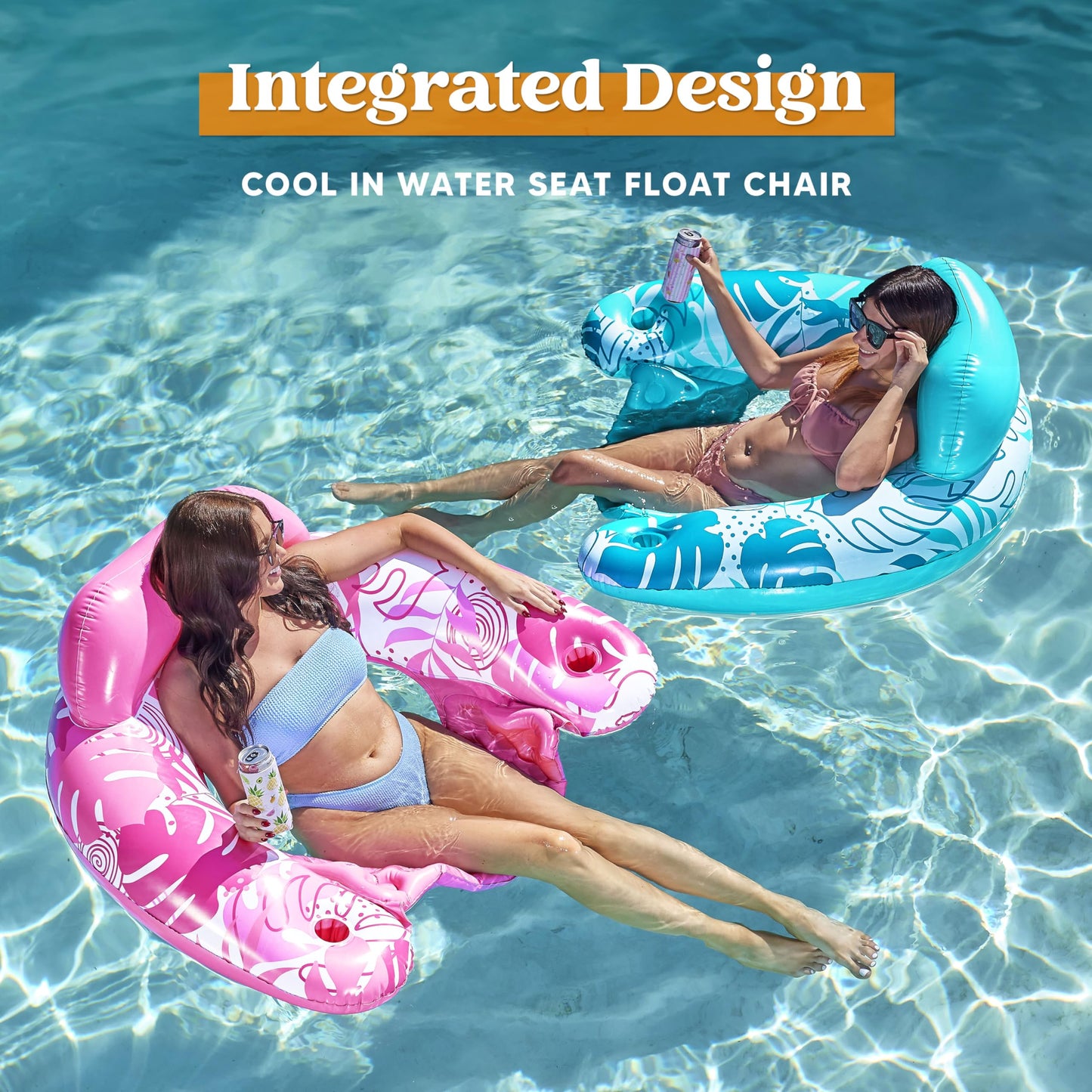 Sloosh Inflatable Pool Floats mature-themed  2 Pack Pool Chairs with Cup Holders  Blow up Floating Pool Floats Chair  Pool Floaties for mature-themeds Swimming Pool Party Summer Water Fun(Summer Leaves